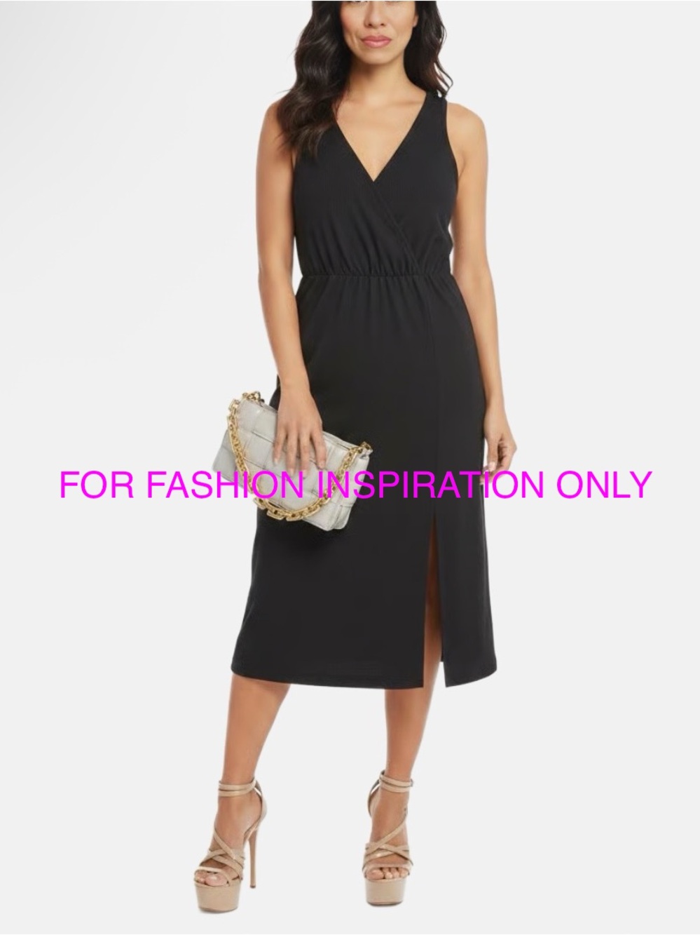 Dual Nature Ribbed Wrap Midi Dress Womens XSmall Black Slit Minimalist Chic NWT